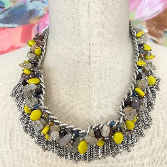 Zara Jewelry - ZARA Chain Metal Fringe Braided Choker Gemstone Rock Beaded Necklace